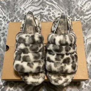 UGG Leopard Fluff Yeah Slide, Size 9, Worn Once, Box, No trade